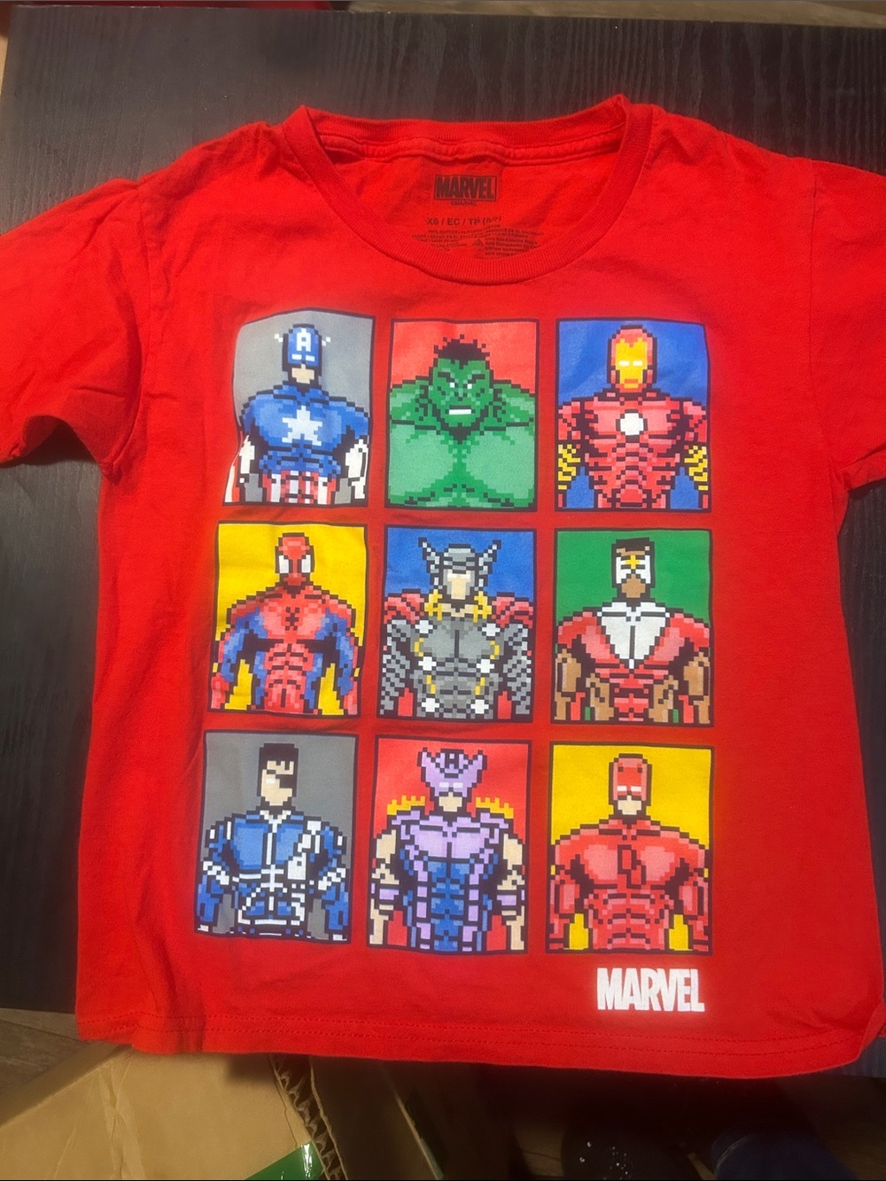 Marvel Kids Red Superhero Pixel Character Tee